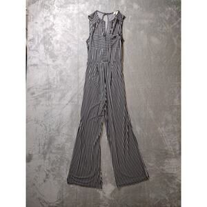 Monteau Women’s Jumpsuit Romper White Black Stripe Sleeveless Sz Small